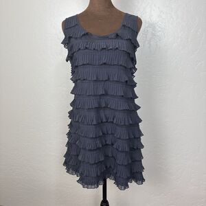 H&M Tank Dress L Layered Fringe Tunic Mini Tiered Chiffon Boho Flapper Sheer